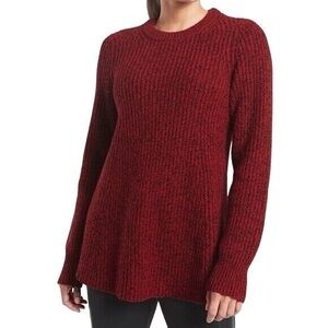 Wine Red Ribbed Wool Crewneck Women's Sweater